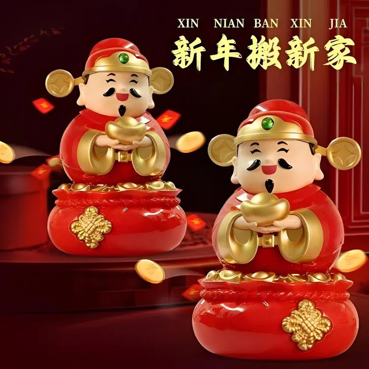 2025新款太阳能财神摆件自动摇头创意家居摆件汽车饰品招财开业