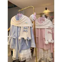 初雪小熊~秋冬氛围感日系软妹小熊围巾中长款毛呢外套甜美套装女