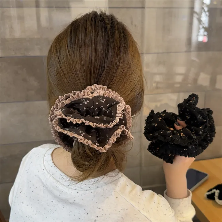 少女复古丸子头绳双层马尾皮筋小碎花大肠发圈ins网红发饰绳日韩
