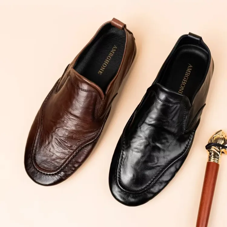 【头层牛皮】夏季韩版皮鞋休闲潮流时尚一脚蹬透气豆豆鞋开车鞋5128