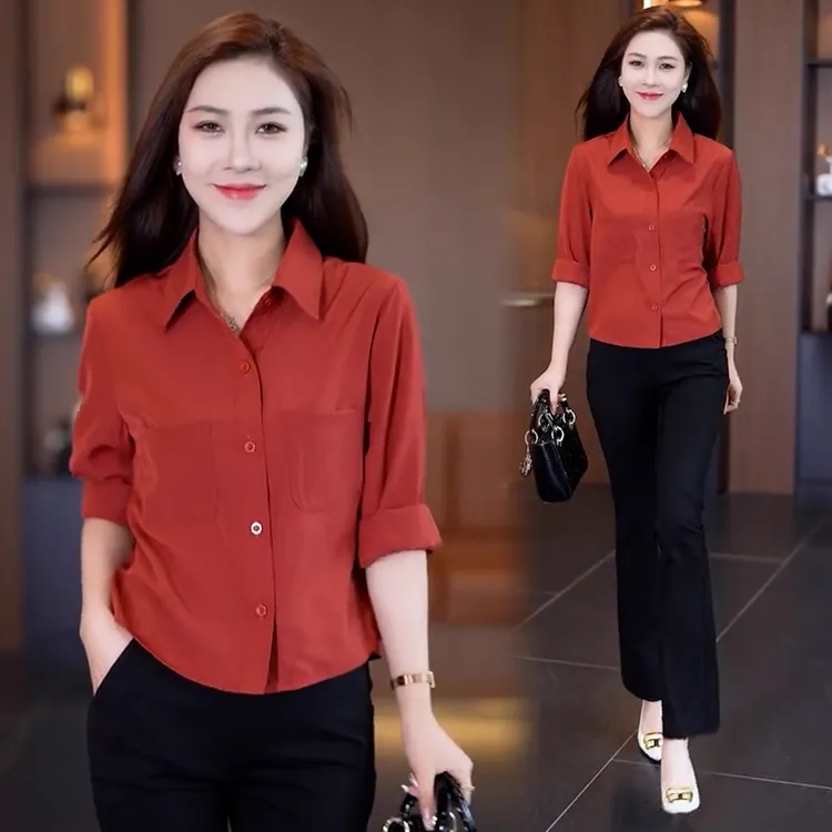 长袖衬衫女春秋新款时尚气质长袖小个子短款半袖衬衣女士短袖上衣