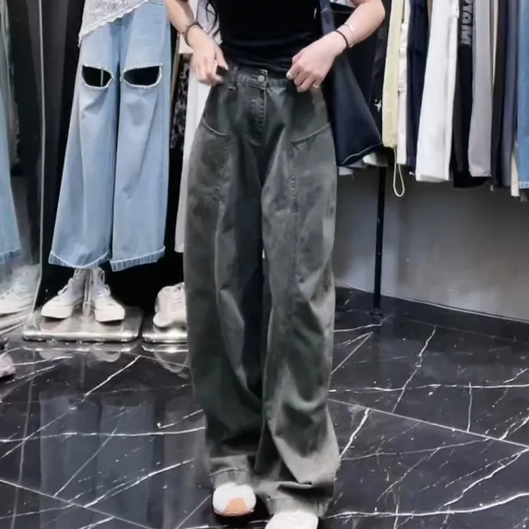 【弯刀阔腿】春夏2025新款显瘦时尚水洗弯刀阔腿拖地裤LK2502537