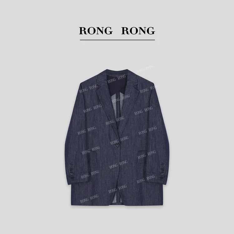 溶溶T【星蓝空巷】RONGRONG莱赛尔亚麻混纺简约翻领西装外套 MS1026