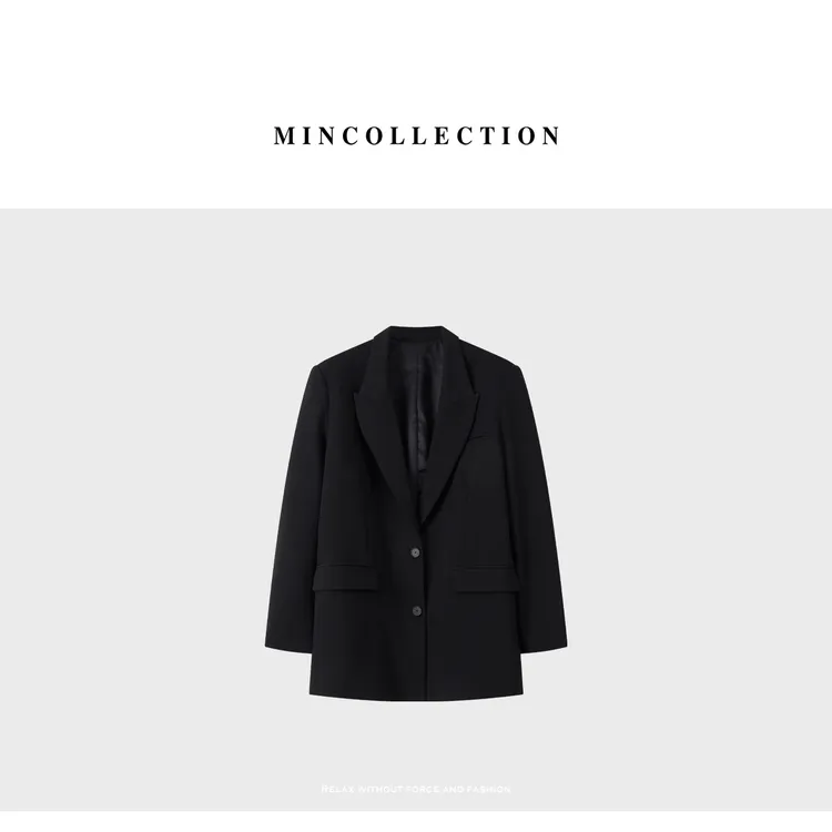 DE Mincollection生日黑西装/经典百搭撞色廓形休闲西装外套55037