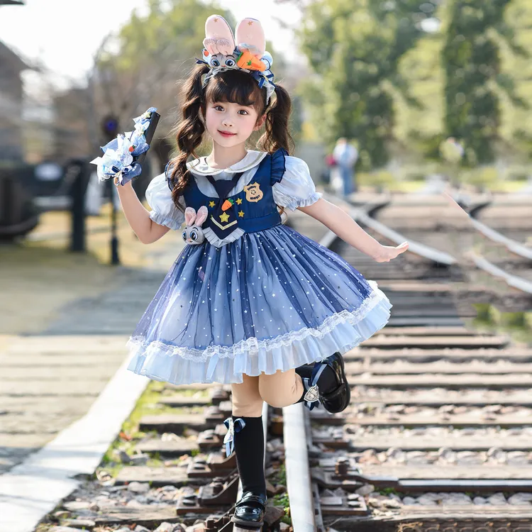 女童朱迪兔子警官cos服夏季小女孩洛丽塔公主裙重工儿童生日礼服