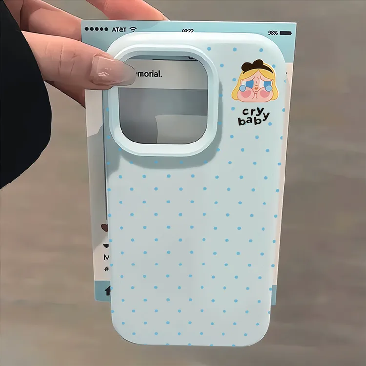 蓝波点哭娃适用苹果17Pro液态硅胶手机壳iPhone15可爱14防摔13
