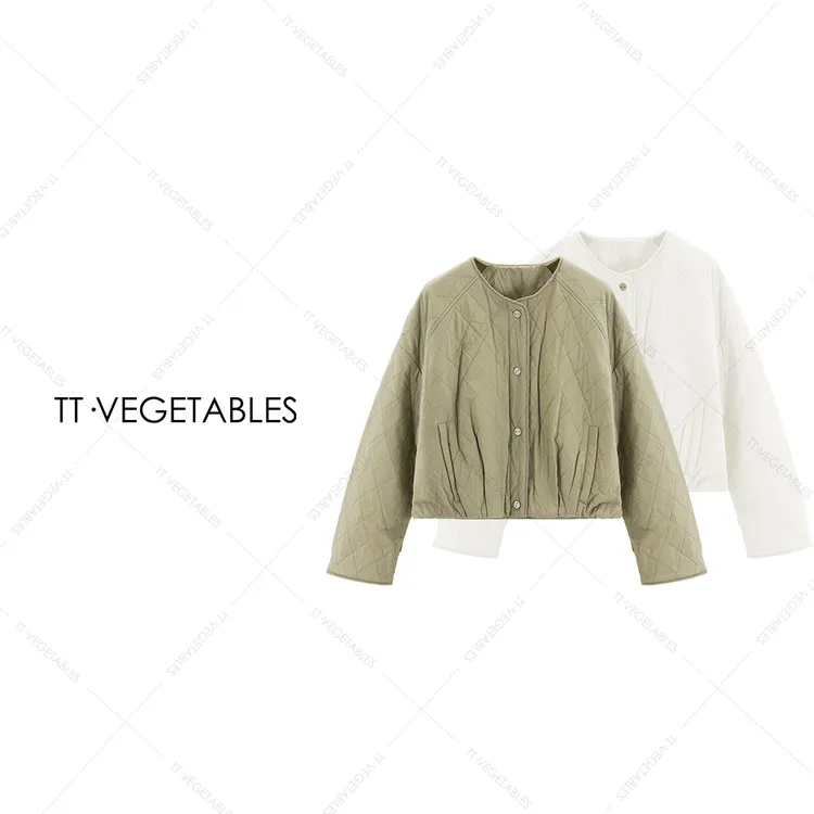 噢芬/小个子【晚町】绵羊毛填充短款棒球棉服菱形格保暖外套521831
