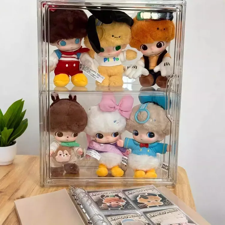 迪士尼dimoo搪胶展示盒娃娃公仔手办柜泡泡玛特透明亚克力收纳架