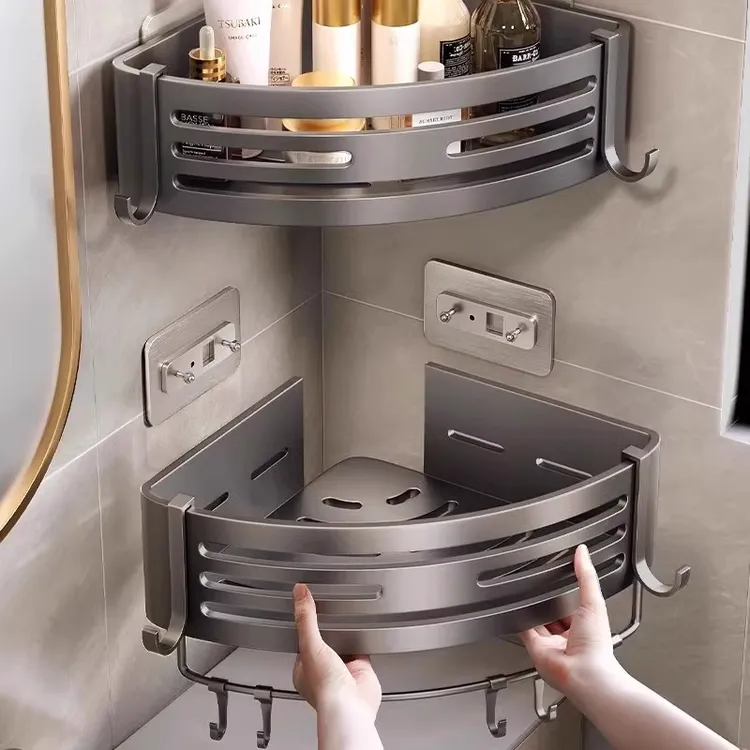 哑光太空铝浴室三角置物篮免打孔卫生间壁挂式厕所洗手间收纳架