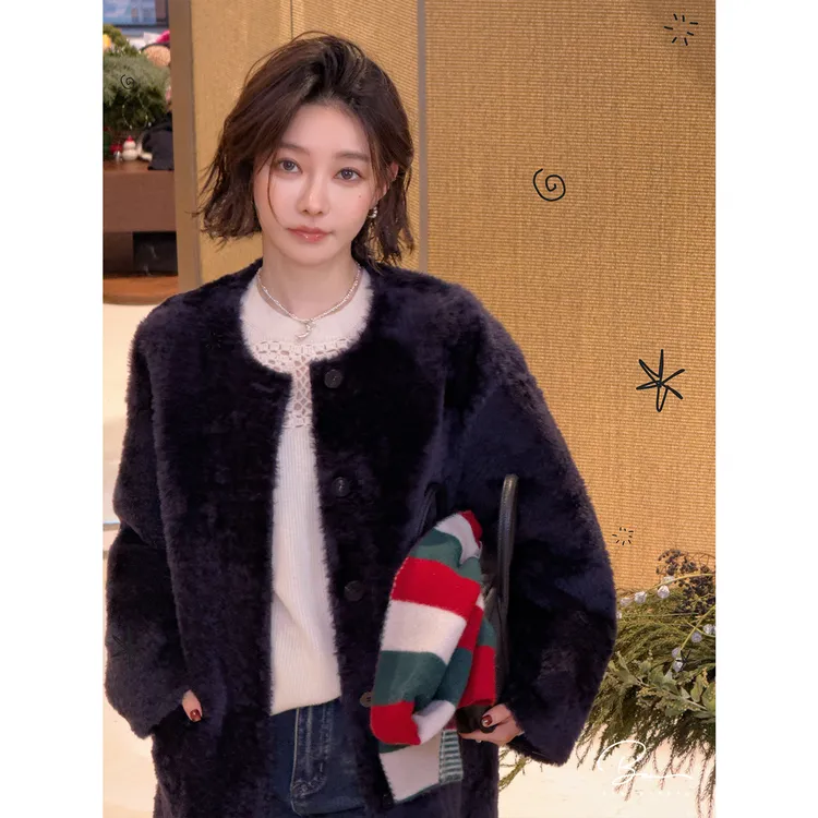 TXB “紫金”皮毛一体拉贡高奢光泽感中长毛毛外套XB-8038