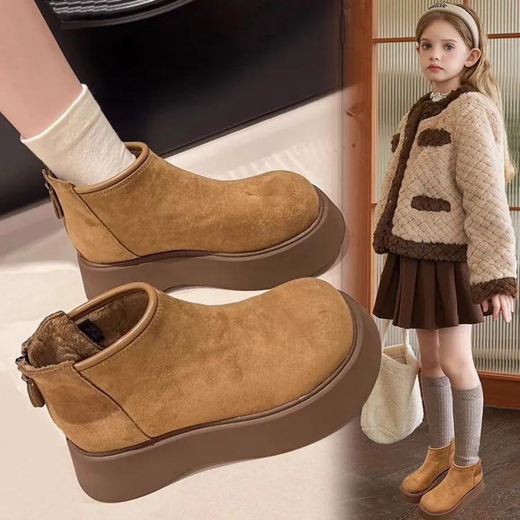 儿童靴子女童2025秋冬新款加绒磨砂绒女孩勃肯短靴雪地马丁靴鞋子