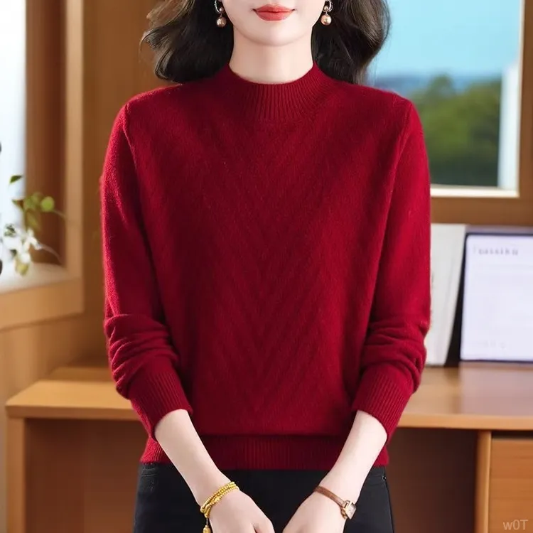 2025新款大朗高档100%纯羊毛衫毛衣女秋冬厚款半高领羊毛打底衫