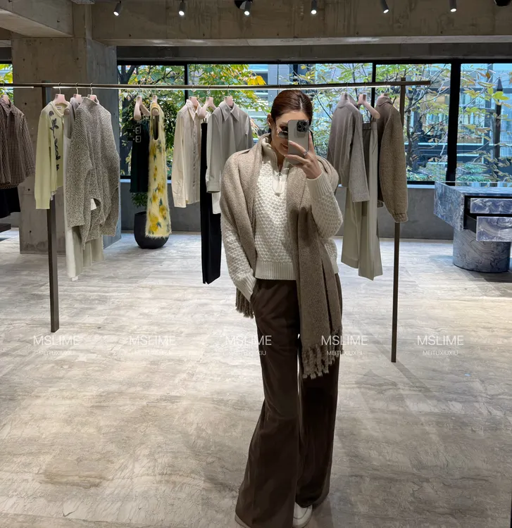 王嬛嬛MsLime新款【寂笛】高品质羊毛565g燕麦色围巾 HD2D0165