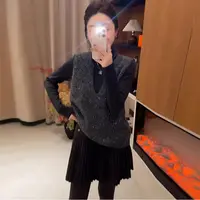 法式无袖针织亮片马甲背心2025春季新款时尚宽松显瘦叠穿打底上衣