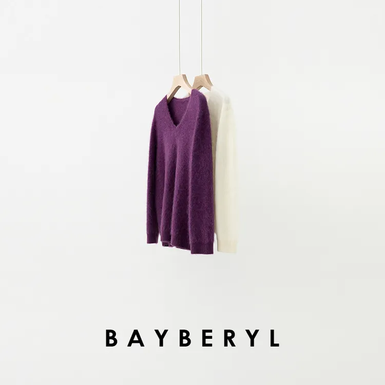 BAYBERYL老贝露莓紫*柔焦V领羊绒舒适气质秋针织衫ZZS5I1808-9/27