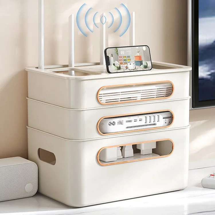 家用wifi插座电视机顶盒置物架无线放置电线整理路由器收纳盒客厅