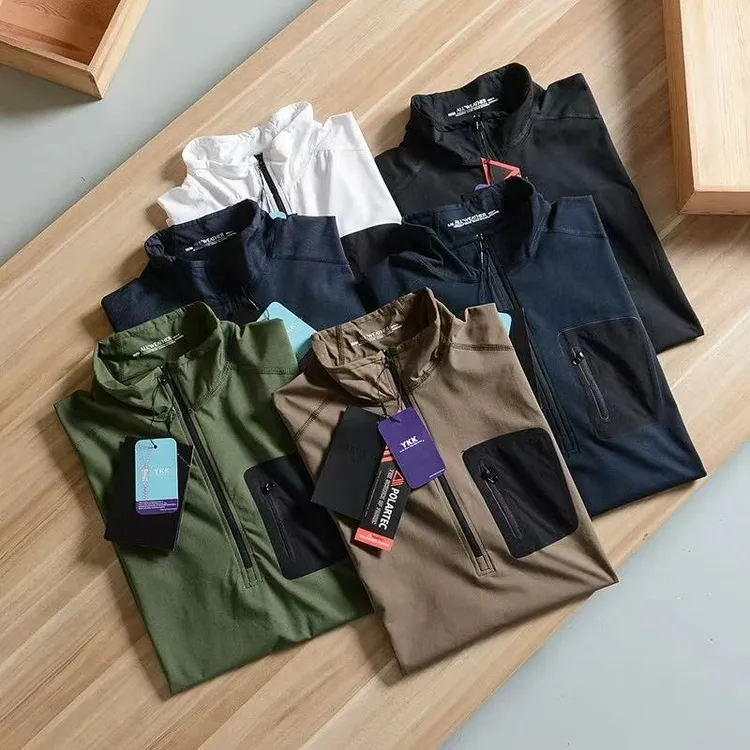 运动速干半拉链立领短袖T恤潮男款户外时尚夏季商务短袖8363