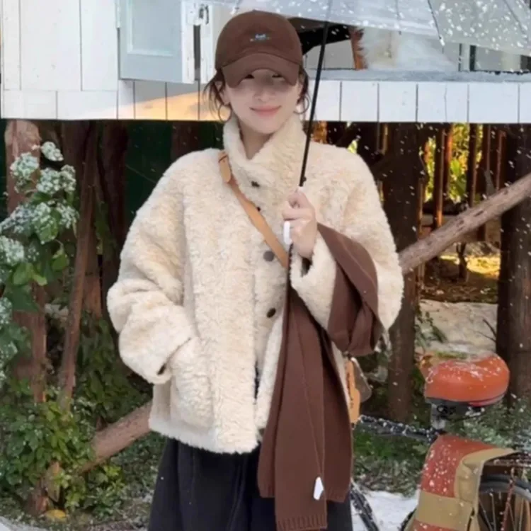 韩系毛茸茸立领软糯保暖外套女2025冬季新款慵懒显瘦时尚小众上衣