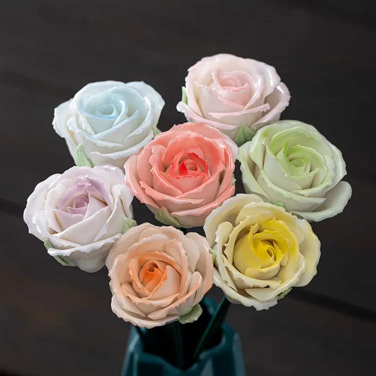 艺术真花永生情人节礼物仿真手工景德镇陶瓷花束玫瑰花高级仿真花