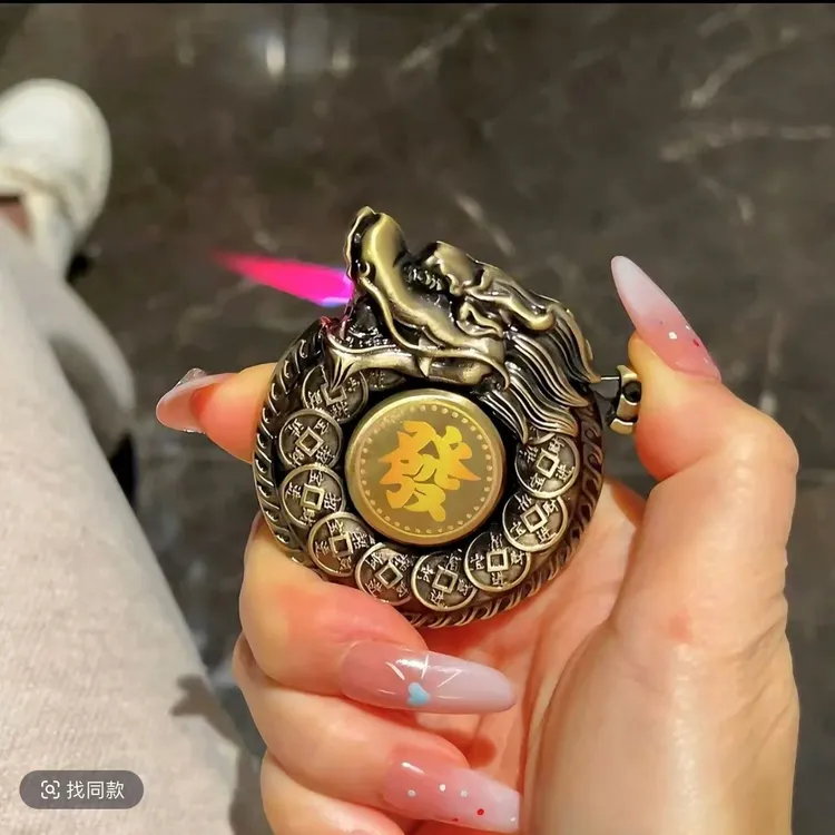 新款合金盘龙打火机旋转陀螺解压充气防风个性高档送礼送男友礼物