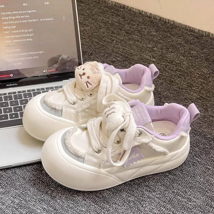 女童皮面透气学生鞋2025春秋新款休闲运动面包鞋大头防滑小白鞋潮