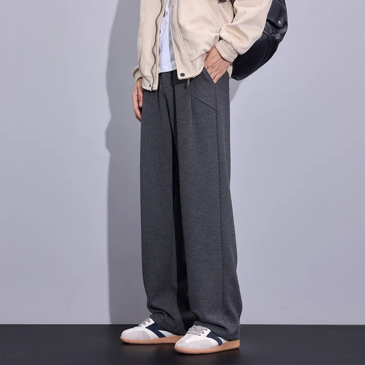 Kuvine冬季新款重磅毛呢加绒加厚慵懒感宽松直筒阔腿垂感休闲裤男