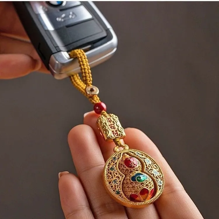 【先生推荐】蛇年新款创意金色平安葫芦钥匙扣挂件福禄挂饰驾车用