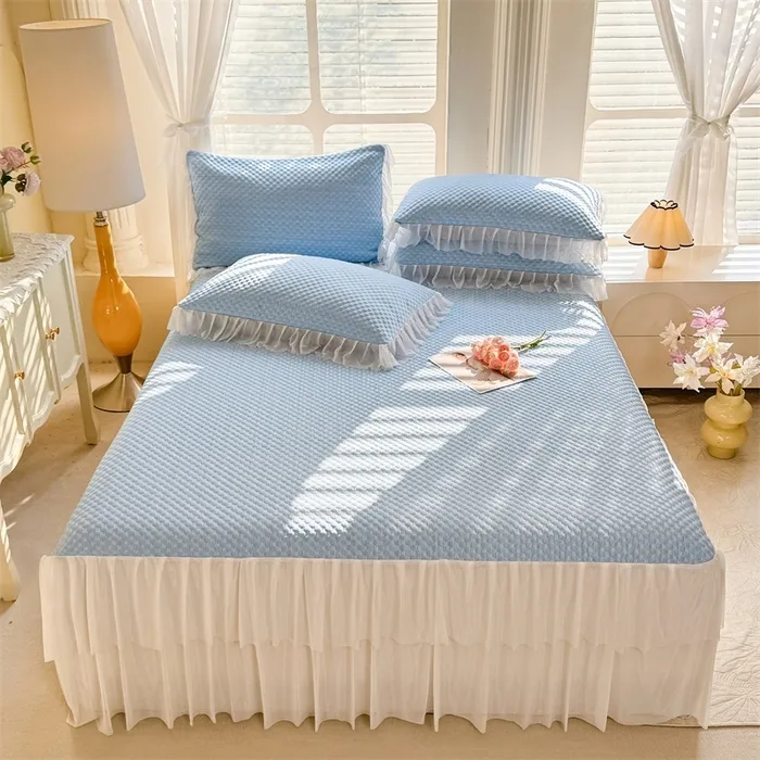 2025爆款A类凉感冰豆豆凉席三件套公主风床裙款