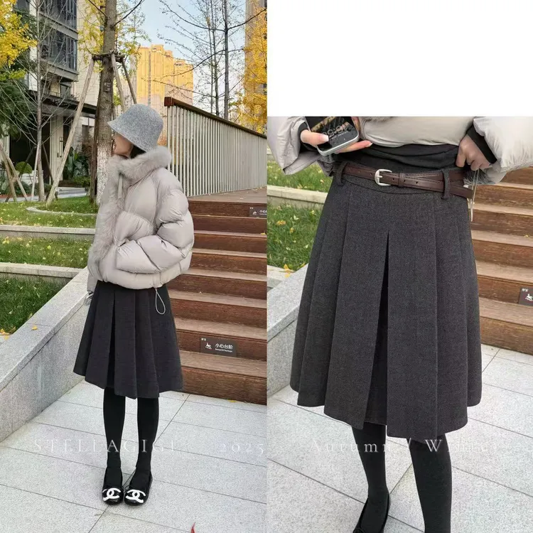 SG / 郭幂幂 回归首播 miu系穿搭配腰带百褶中长裙Q-20253001