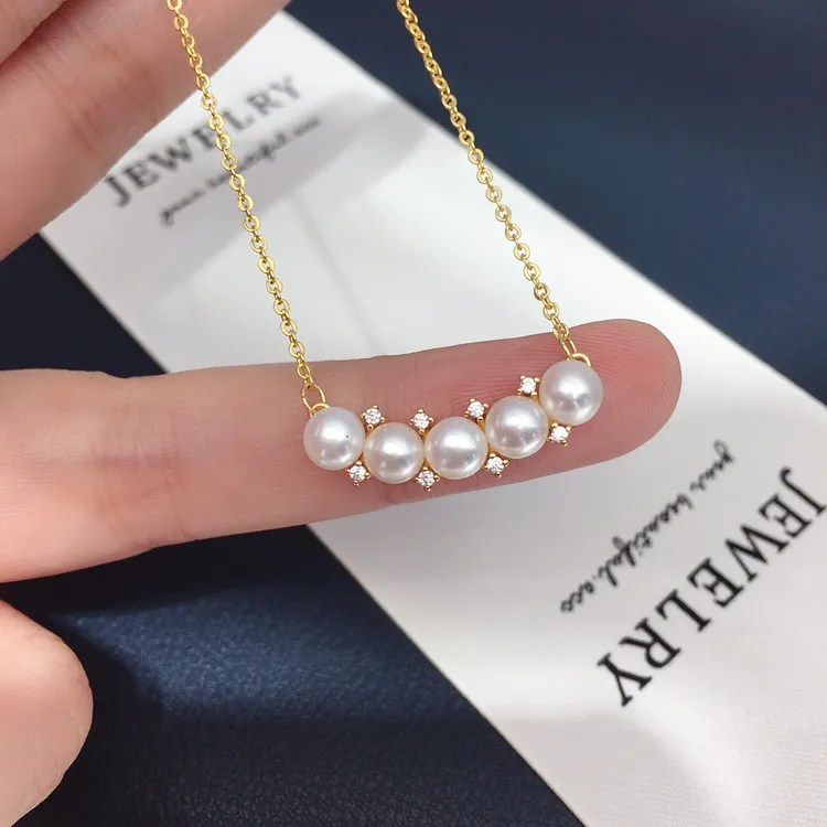 天然淡水珍珠细闪微笑链吊坠多珠珍珠项链时尚百搭轻奢气质女首饰