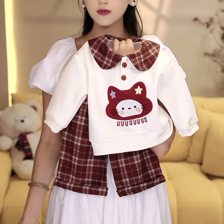 女小童韩版格子套装秋款女宝宝时髦卫衣秋装小女孩洋气两件套潮