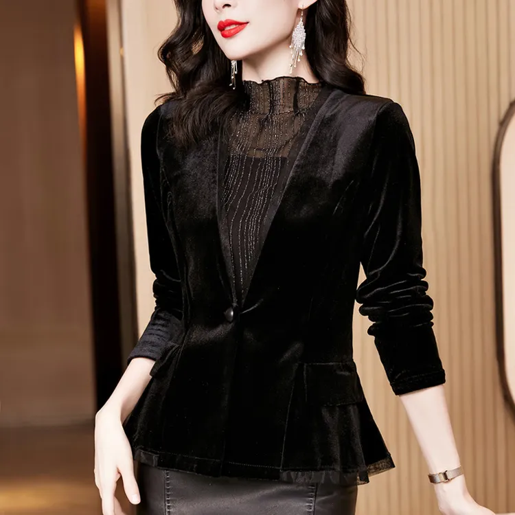 男女同款洋气欧根纱边吉特巴广场舞西服丝绒舞蹈西装跳摩登舞外套