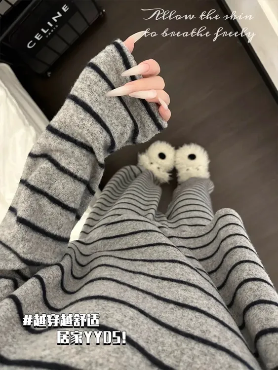 上身敲好看~韩版睡衣秋冬2026新款高级感德绒条纹加厚家居服套装