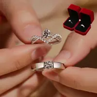 合金锆石戒指 仿真情侣假钻戒结婚婚礼活口一对可调节婚戒婚对戒
