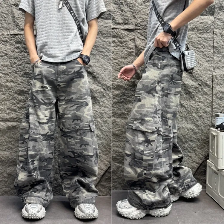 2025轻薄透气空调裤垂感设计迷彩裤韩版男男士韩版白色弹力牛仔裤