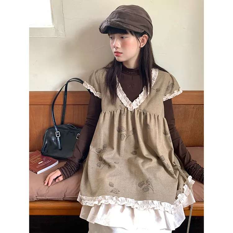 嘿山姥姥双色蝴蝶结刺绣打底衫女秋拼接内搭外穿百搭半高领上衣
