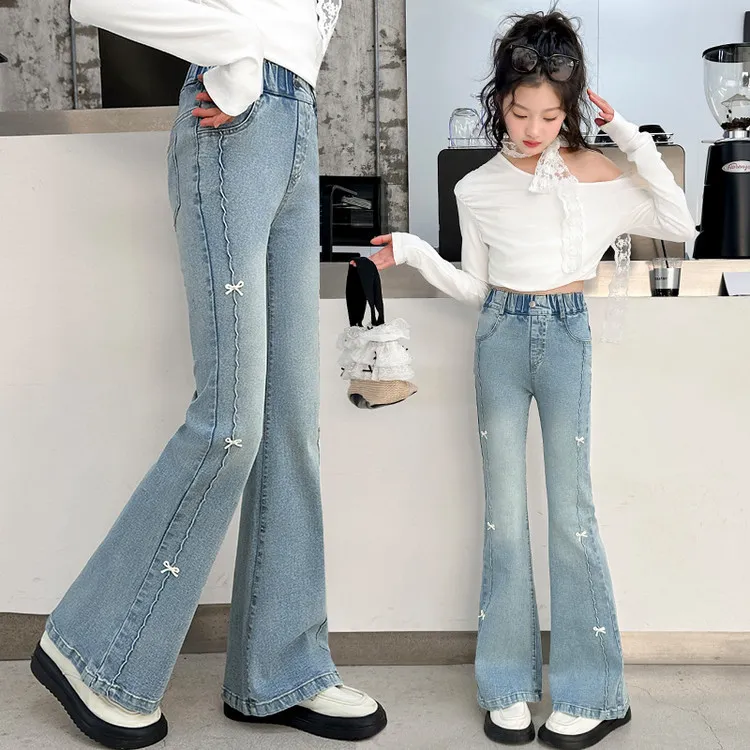 女童新款牛仔裤2025春季中大童洋气时尚喇叭裤女孩春装裤子5-15岁