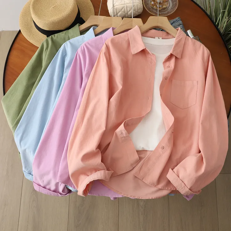 【短款100%纯棉灯芯绒】小个子短款长袖女士衬衫外套纯色秋冬新款