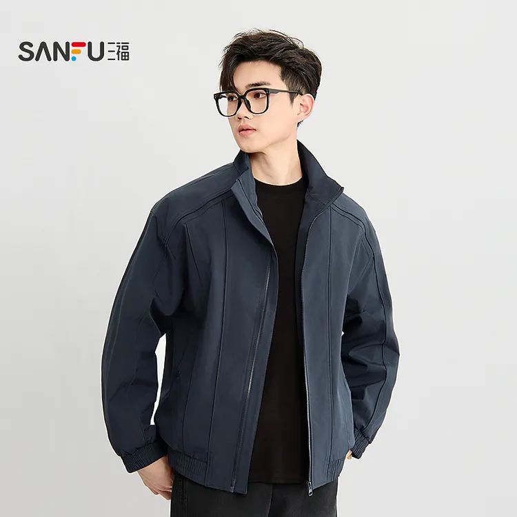 三福2025春季男士立领修身夹克 休闲运动风上衣外套男498149