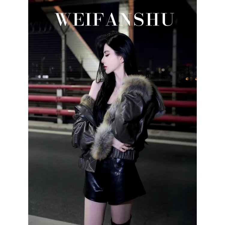 WEIFANSHU/魏凡舒【酷飒巴思】秋冬新款高级感酷帅羊皮皮毛机车外套