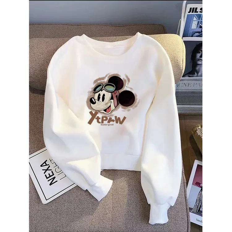 2025秋冬新款设计感小众圆领短款卫衣女宽松高腰小个子加绒上衣潮