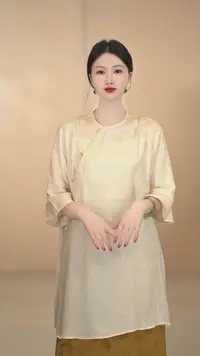 「素白禅意」新中式复古春夏款斜襟宽松文艺圆领上衣提花夏季日常  