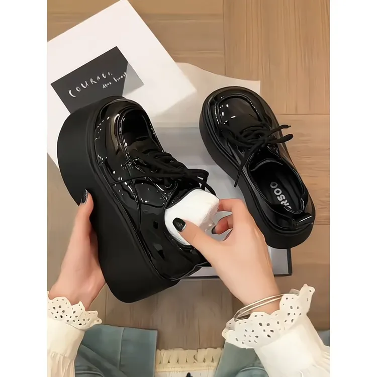 小个子松糕厚底百搭小皮鞋女2025秋冬新款英伦矮子乐福鞋增高单鞋