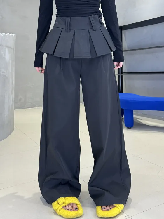 韩版2025秋季新款时尚百搭显瘦裙摆拼接洋气辣妹阔腿休闲裤长裤女