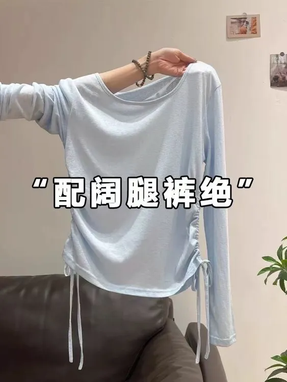 山本风雪花棉微透绝美漂亮防晒罩衫女夏薄款抽褶设计长袖T恤上衣