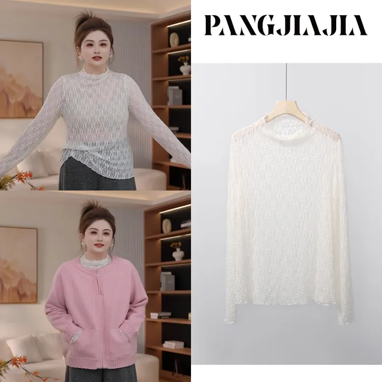 【胖佳佳】蕾丝秘境 半高领蕾丝衫秋冬时尚内搭打底衫H625Z18761