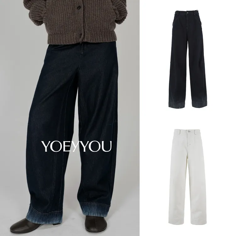 YOEYYOU造型翻边牛仔气球裤