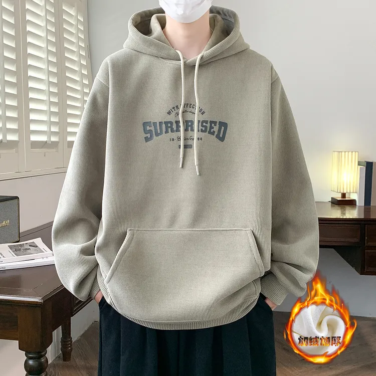 青少年学生冬款韩版休闲奥粒绒连帽卫衣加绒加厚保暖套头打底衫