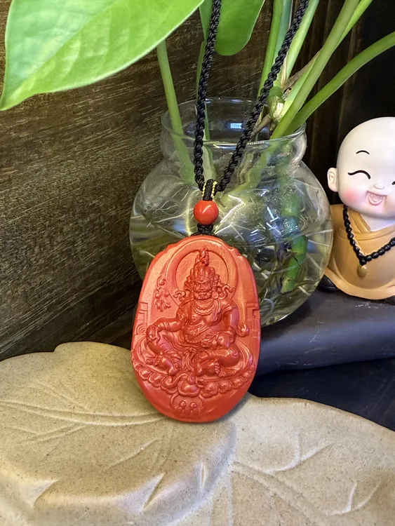 含辰砂工艺品天然朱砂【黄财神·吊坠】工艺品手工编织