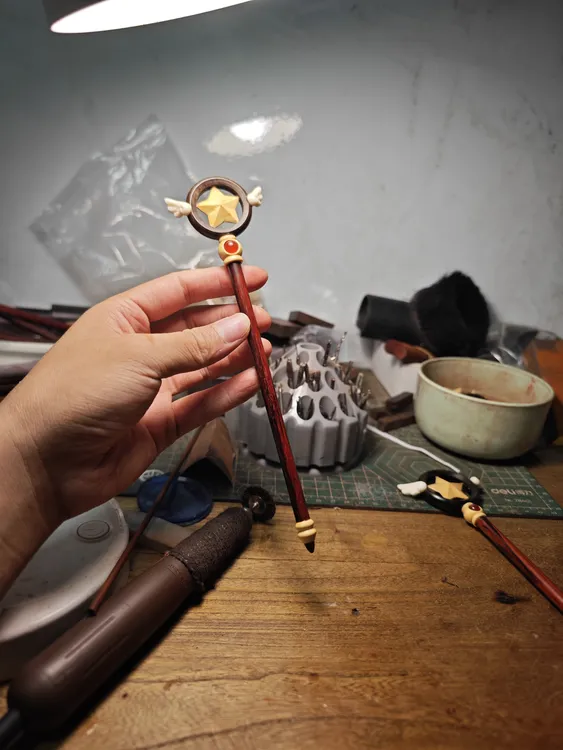 百变小樱星之杖纯手工印度小叶紫檀发簪，手工定制链接请勿直接拍